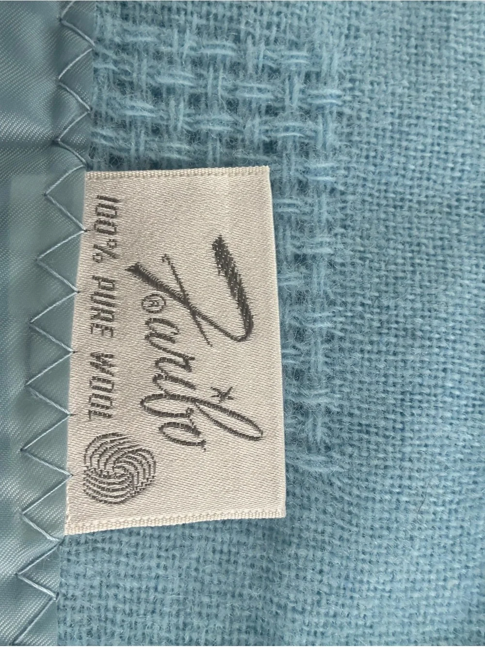 Vintage Faribo 100% Pure Wool Blanket Light Blue Satin Trim 78x86 NWOT USA